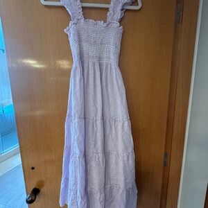 XXS hill house home lilac stripe linen nap dress